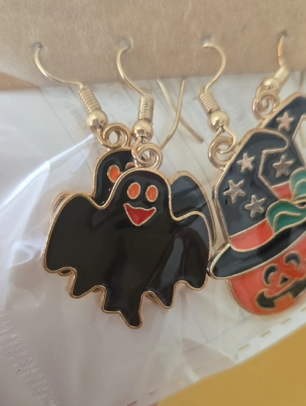 Halloween Earring Set - Black & Orange Pumpkin, Ghost and Bat Designs